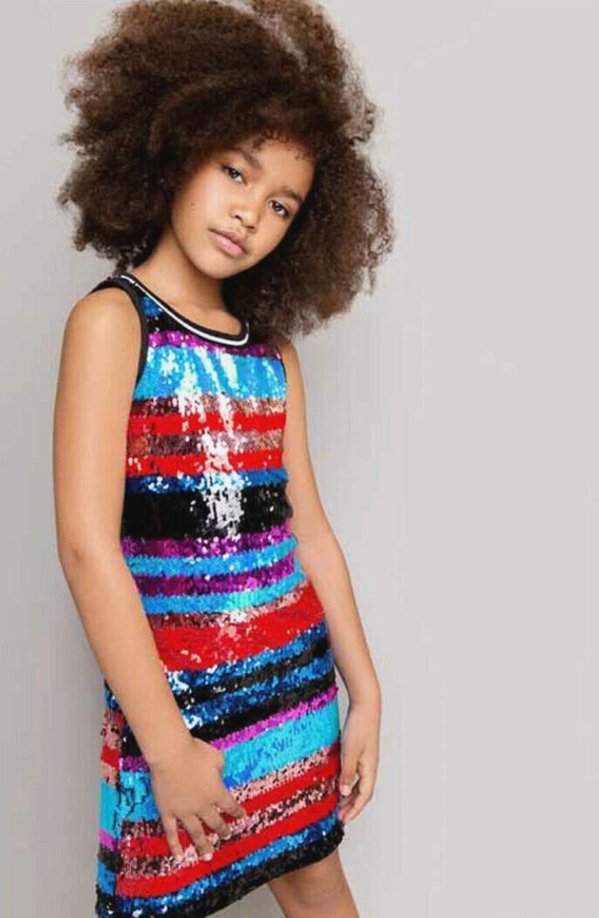 MIA New York Girl Striped Sequin Sleeveless Dress Glam Party Special L Sparkle